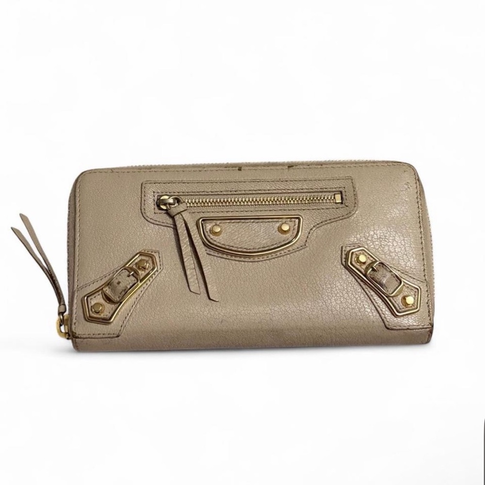 Balenciaga chevre gold metallic edge hardware continental zip around wallet